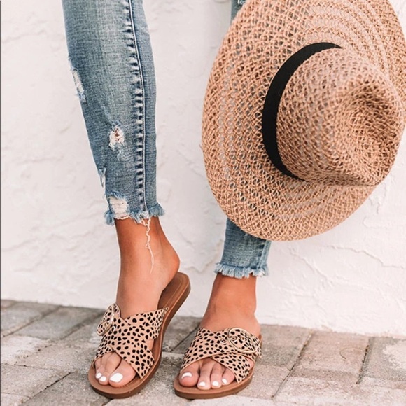 Cheetah Print Adjustable Buckle Criss Cross Sandal - Picture 3 of 11